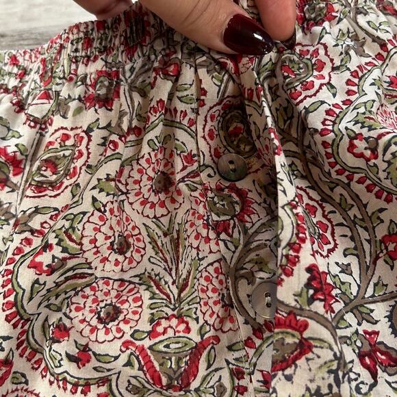 Anokhi India Block Print Cotton Shorts Red Floral Paisley Elastic Waist L - Picture 3 of 10